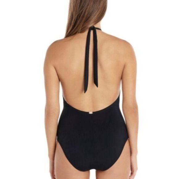 NWT Amoressa Laura Mars Bianca Plunging V-Neck Halter One-Piece Swimsuit - Picture 4 of 14